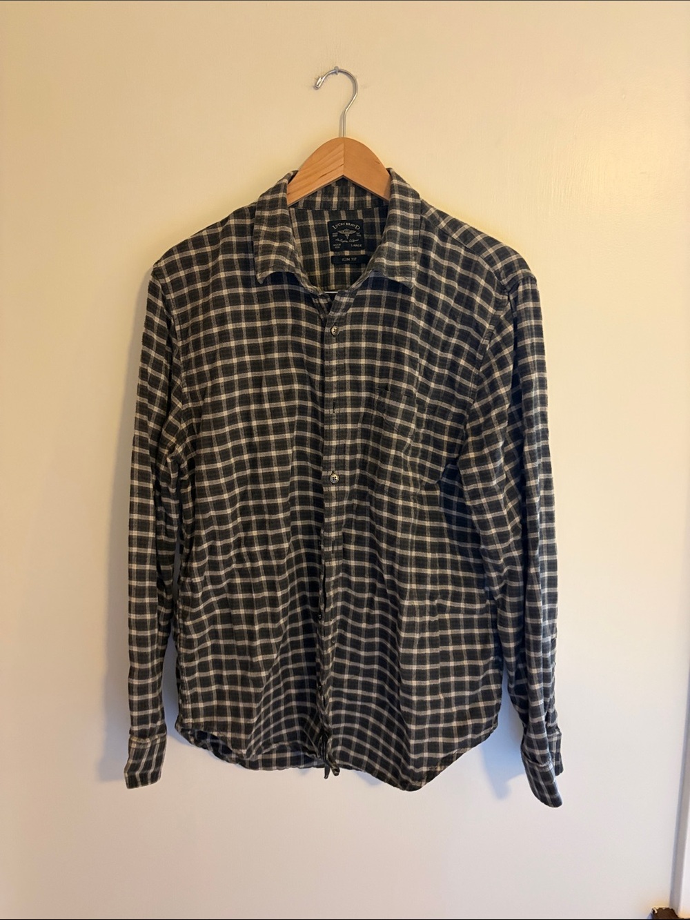 Lucky Brand Gray & White Plaid Lightweight Flannel Shirt